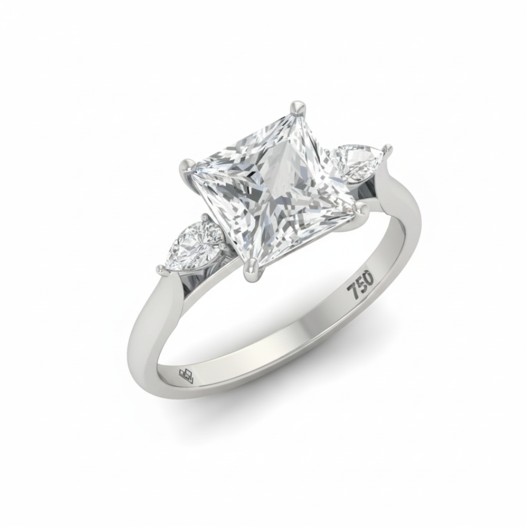 Sofia Princess Cut Diamond Engagement Ring With A Pear sides