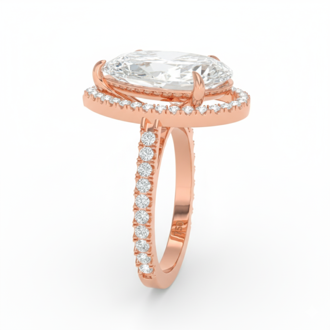 Bella Pear Cut Diamond Engagement Ring with Diamond Halo & Diamond Band