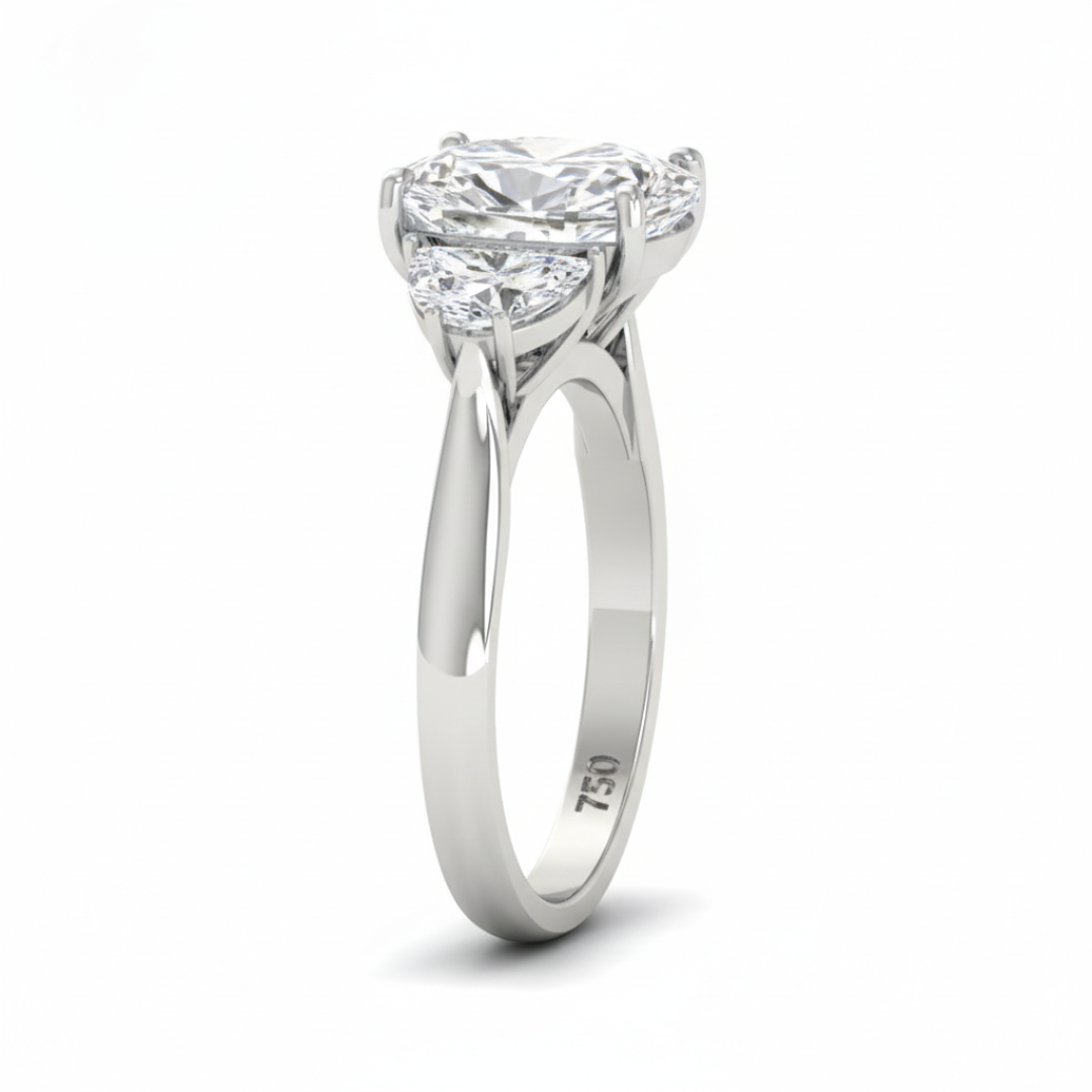 Kamala Cushion Cut Diamond Engagement Ring with Half Moon Cut Side Diamonds