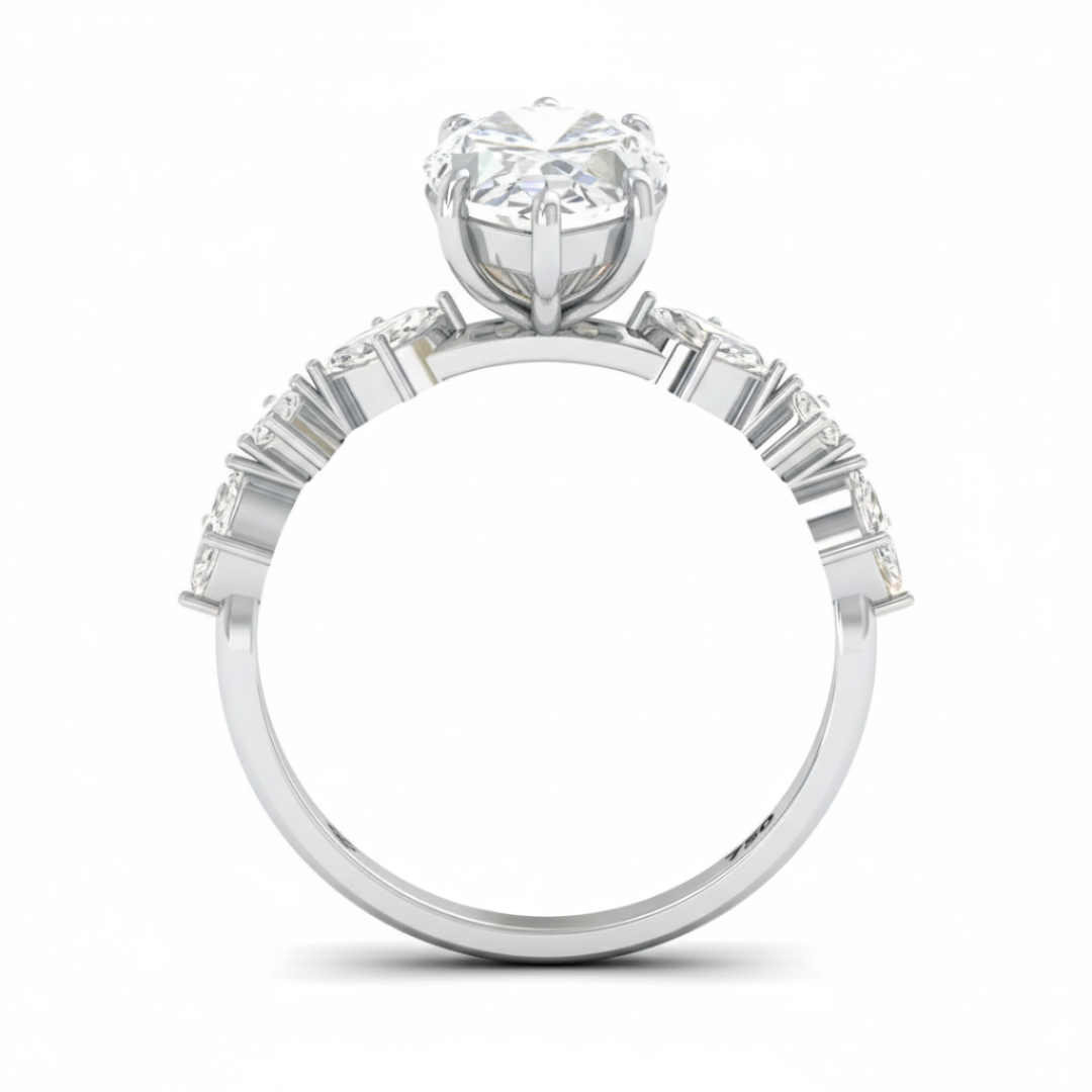 Elizabeth Marquise Cut Diamond Engagement Ring With A Marquise and Round Cut Diamond Band