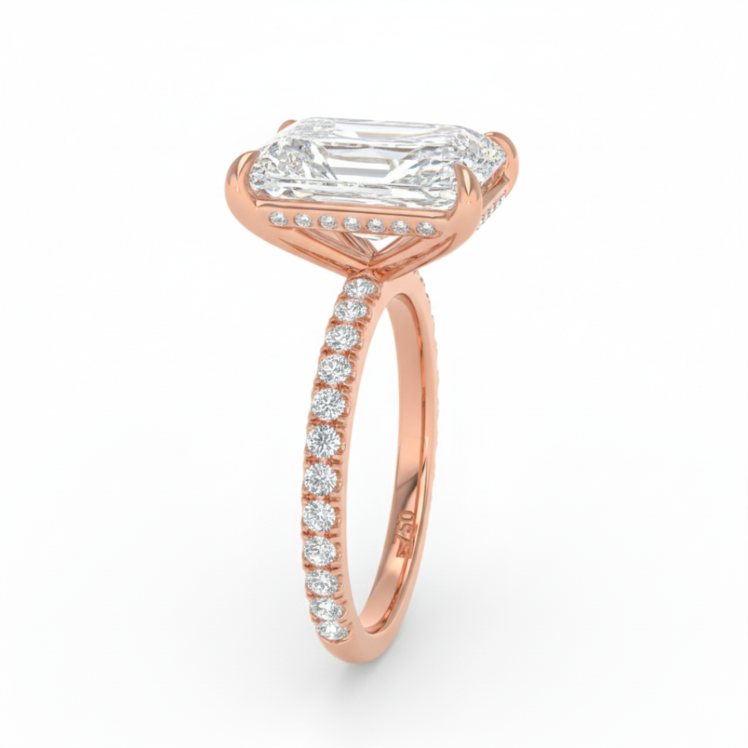 Chloé Radiant Cut Diamond Engagement Ring with Diamond Hidden Halo and Diamond Band