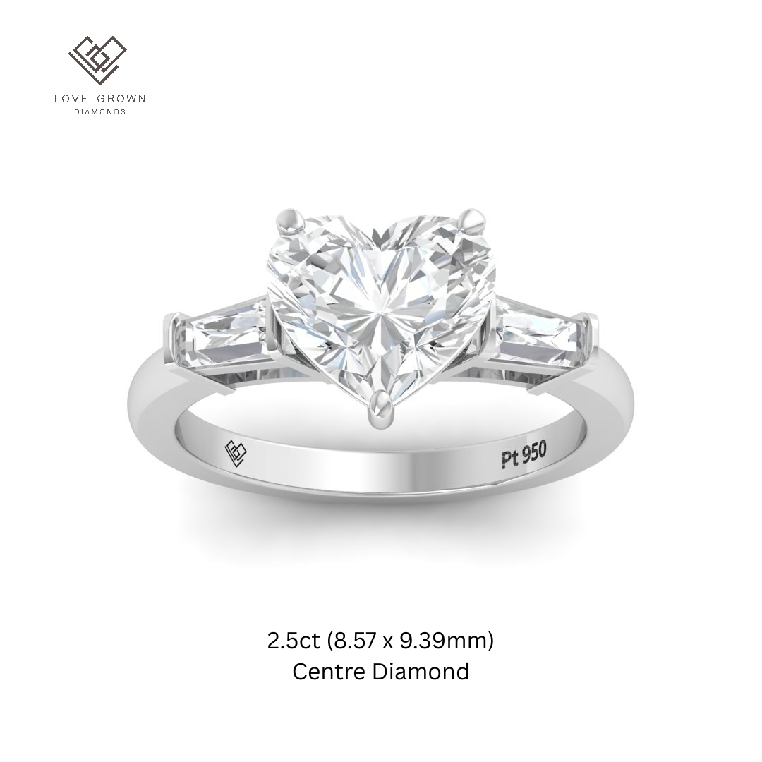 Mary Heart Cut Diamond Engagement Ring with Tapering Baguettes Cut Side Diamonds