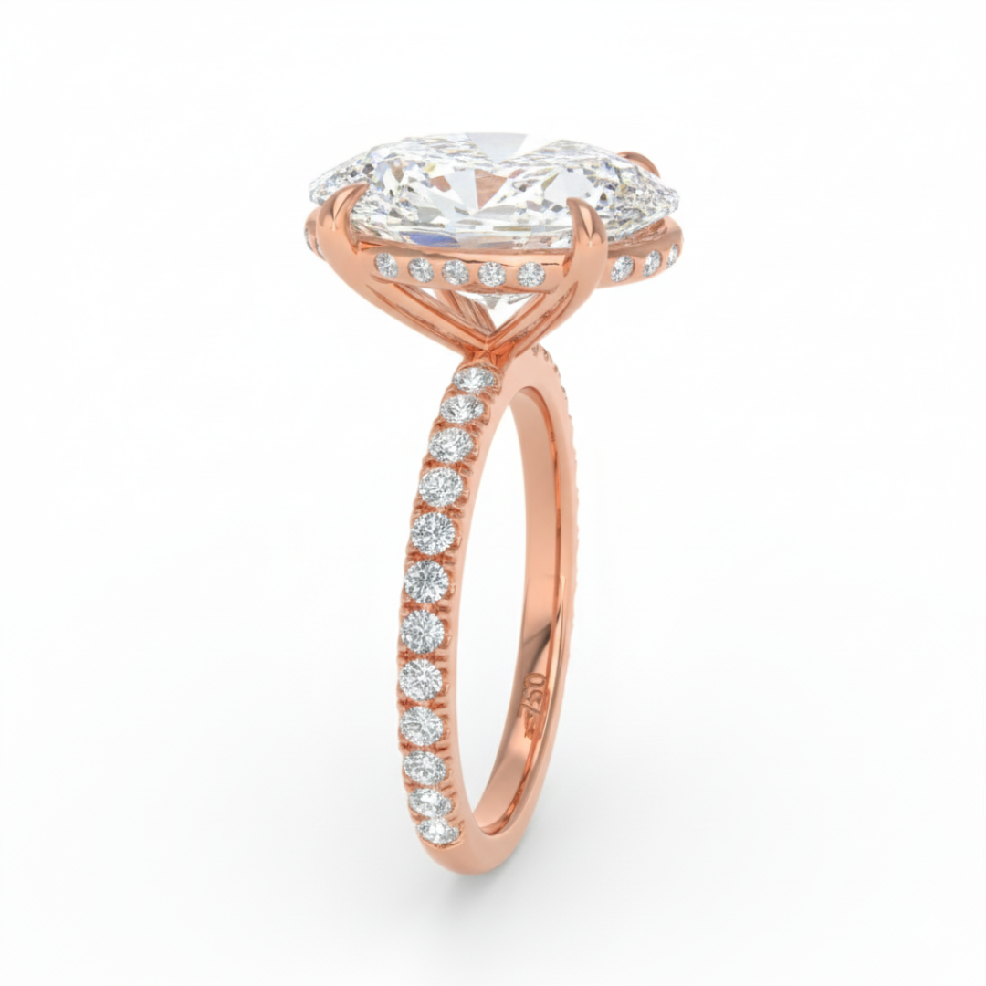 Chloé Oval Cut Diamond Engagement Ring with Diamond Hidden Halo and Diamond Band
