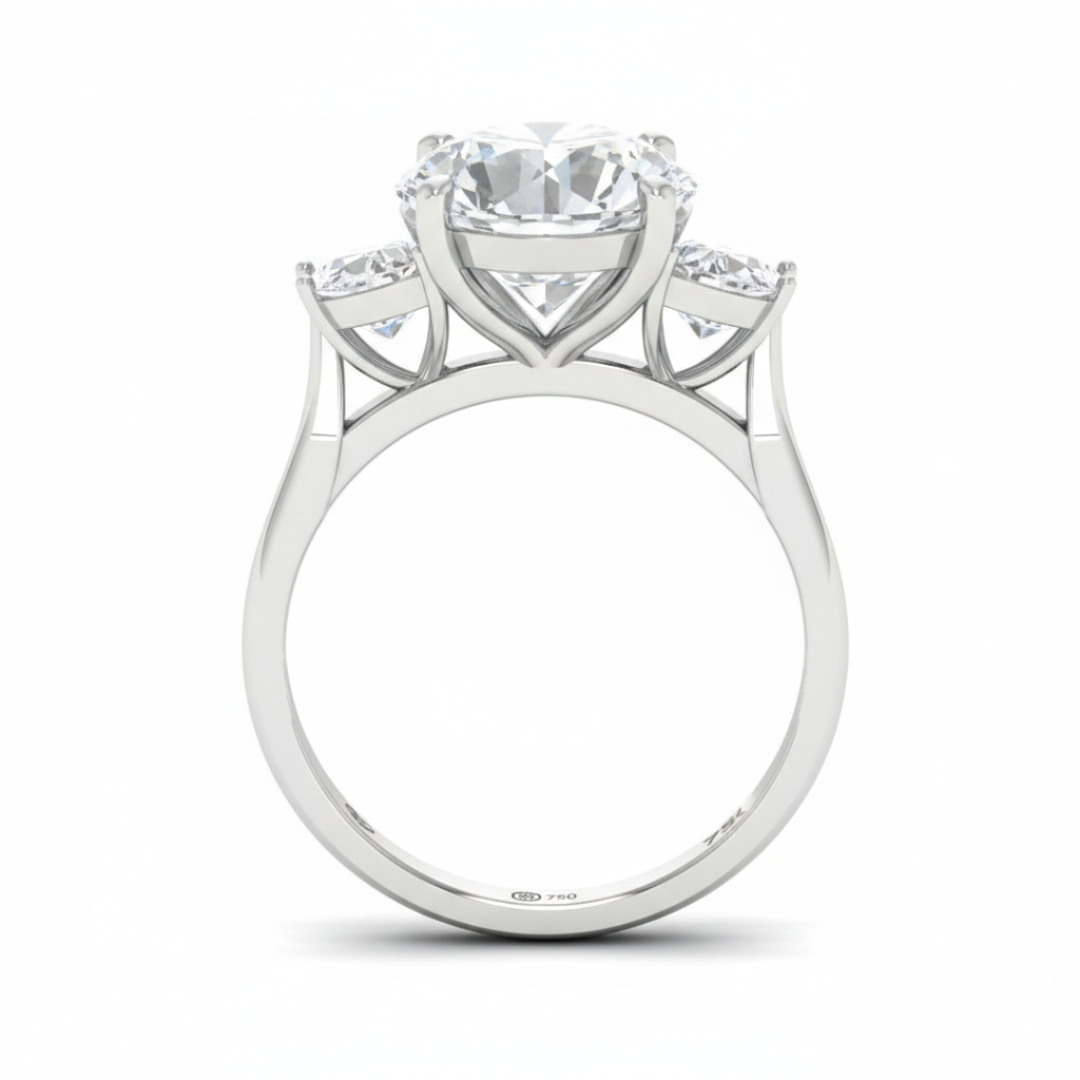 Kamala Round Brilliant Cut Diamond Engagement Ring With Half Moon Cut Side Diamond