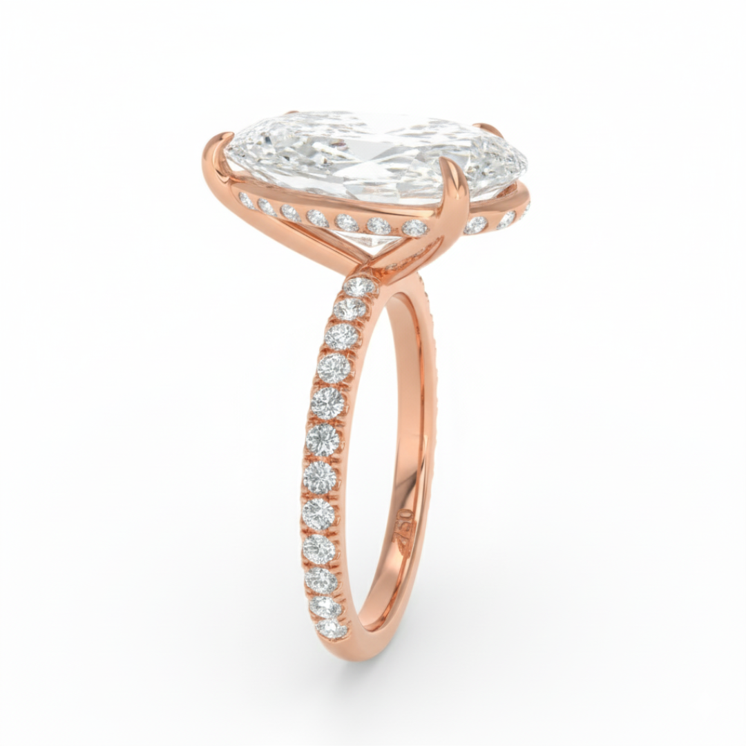 Chloé Pear Cut Diamond Engagement Ring with Diamond Hidden Halo and Diamond Band