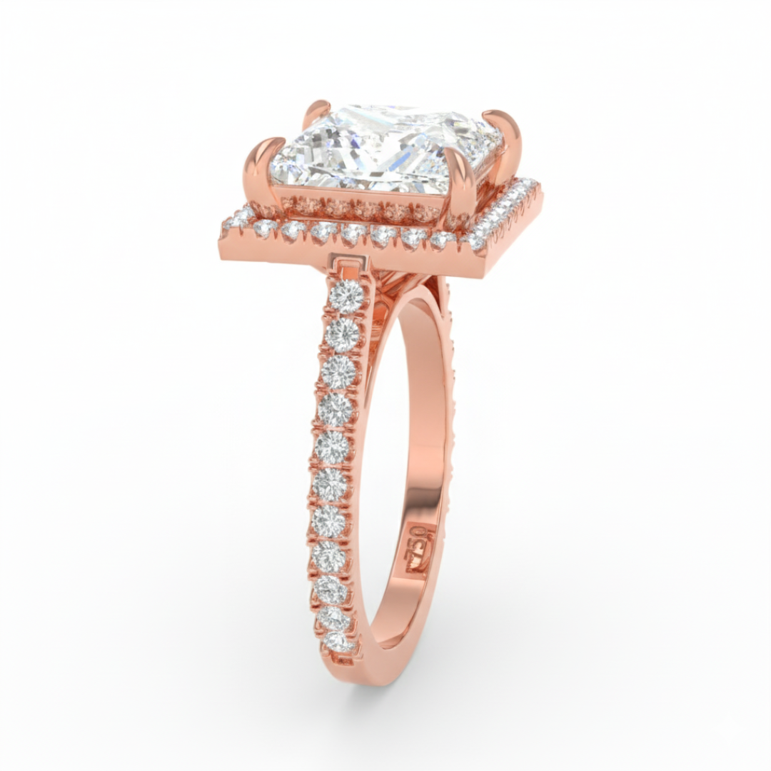Bella Princess Cut Diamond Engagement Ring with Diamond Halo & Diamond Band