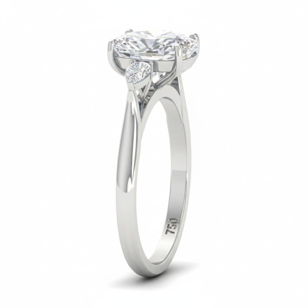 Sofia Cushion Cut Diamond Engagement Ring With A Pear Cut Side Diamonds