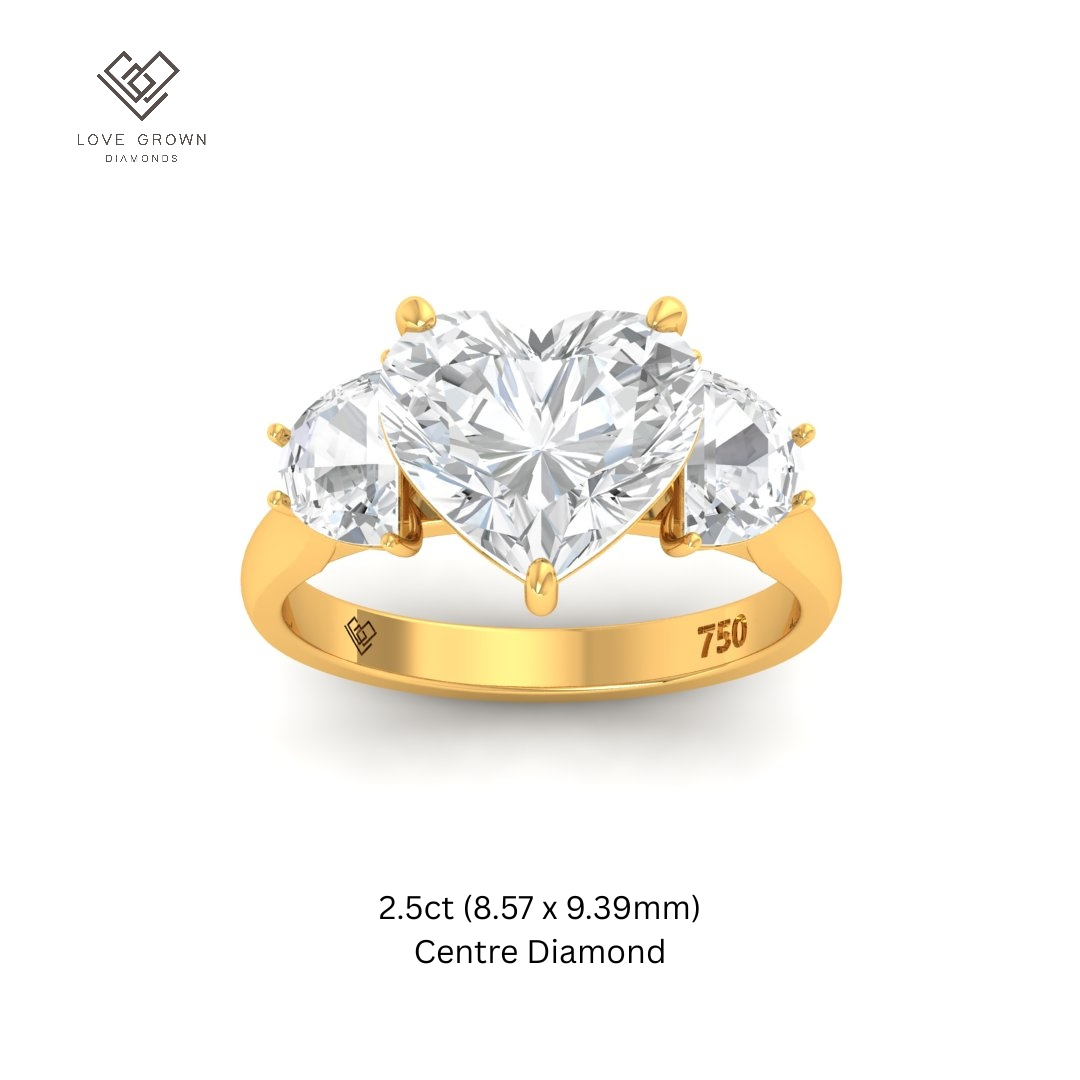 Kamala Heart Cut Diamond Engagement Ring with Half Moon Cut Side Diamonds