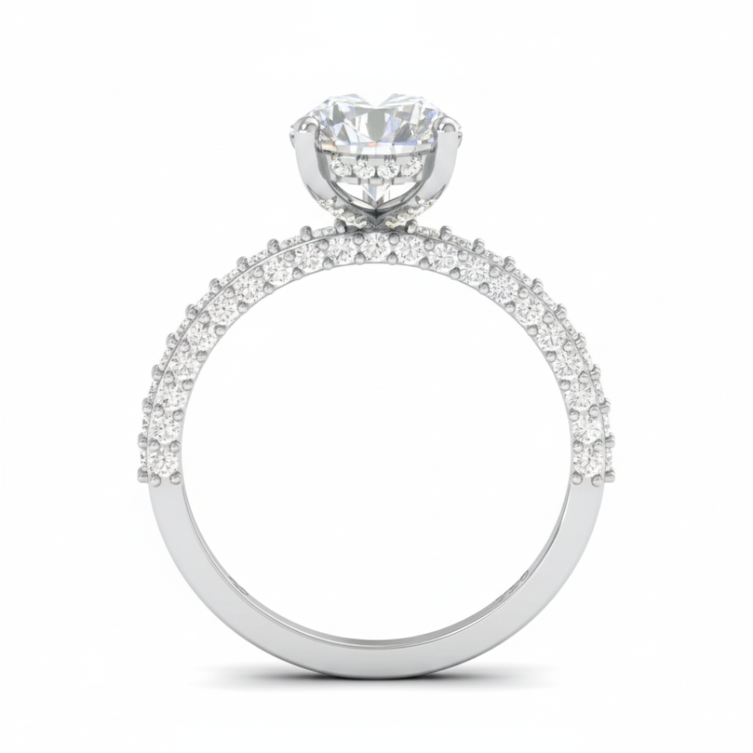 Bague de fiançailles Mia en diamant taille poire avec halo de diamants cachés et anneau en diamant 3D