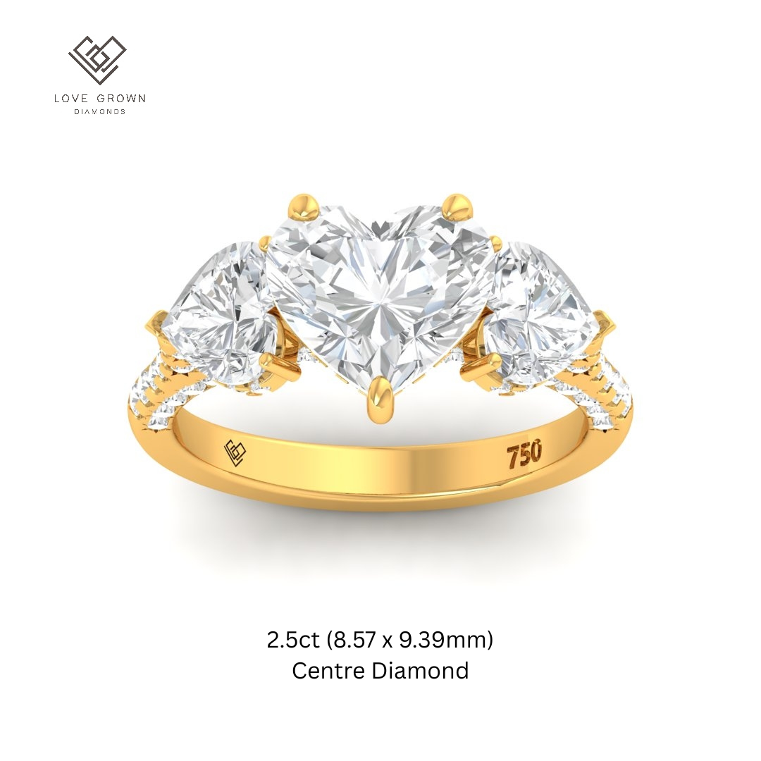 Victoria Heart Cut Diamond Engagement Ring with Heart Cut Side Diamonds and 3D Diamond Band