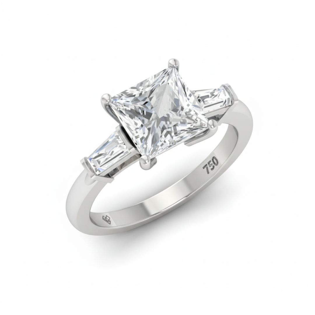 Mary Princess Cut Diamond Engagement Ring With Tapering Baguette Cut Side Diamonds