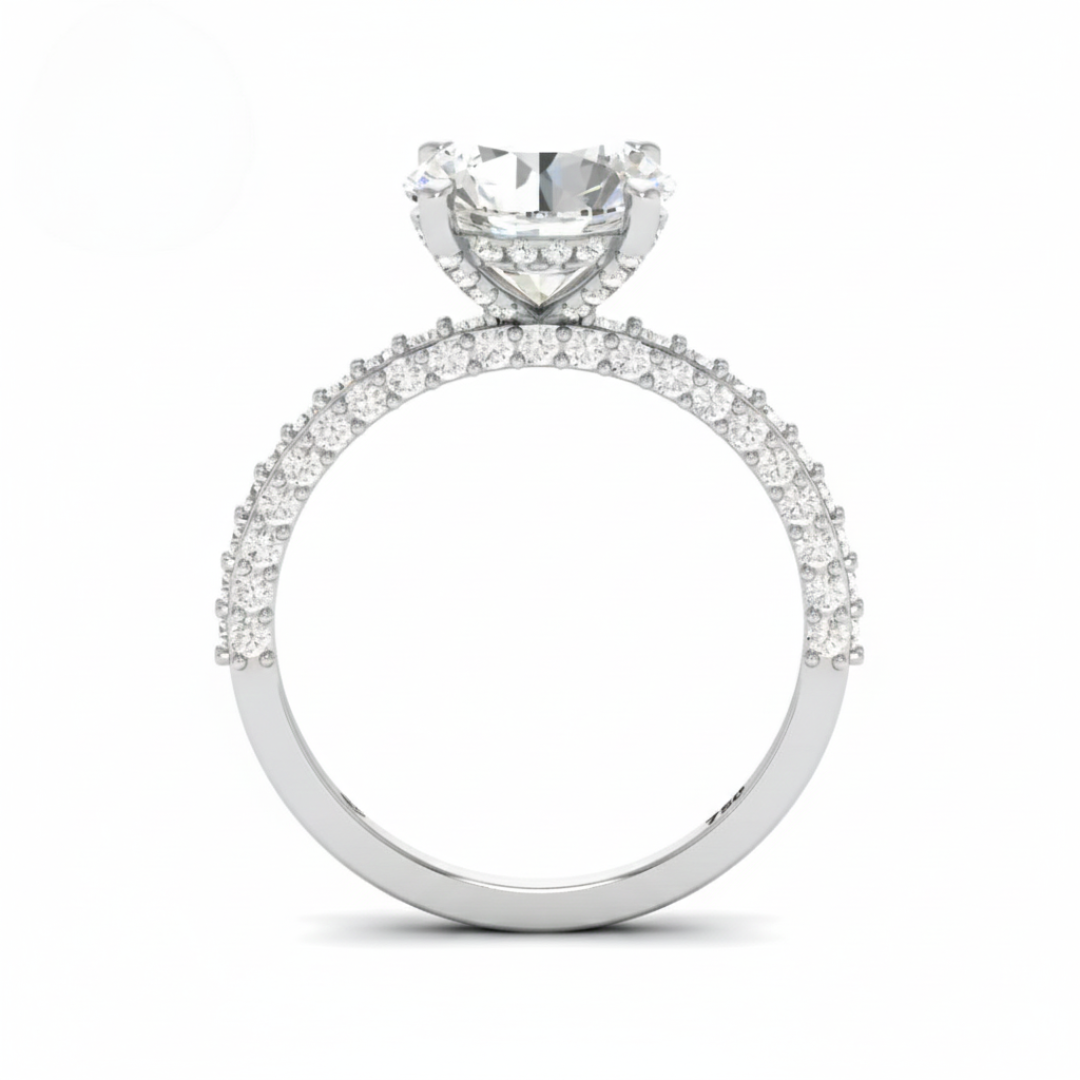 Mia Round Brilliant Cut Diamond Engagement Ring With Diamond Hidden Halo And 3D Diamond Band