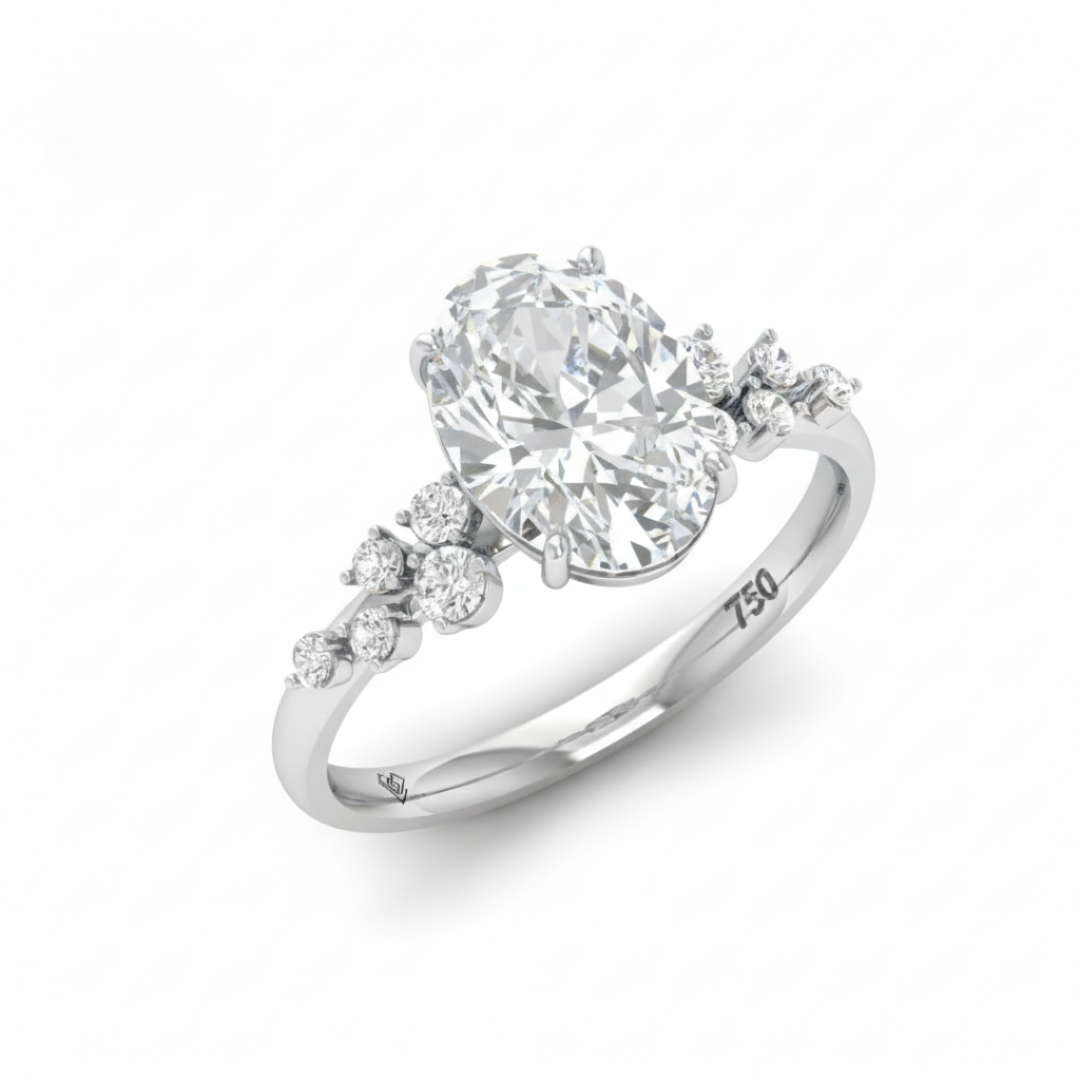 Layla Oval Cut Diamond Engagement Ring With Diamond Accent Band