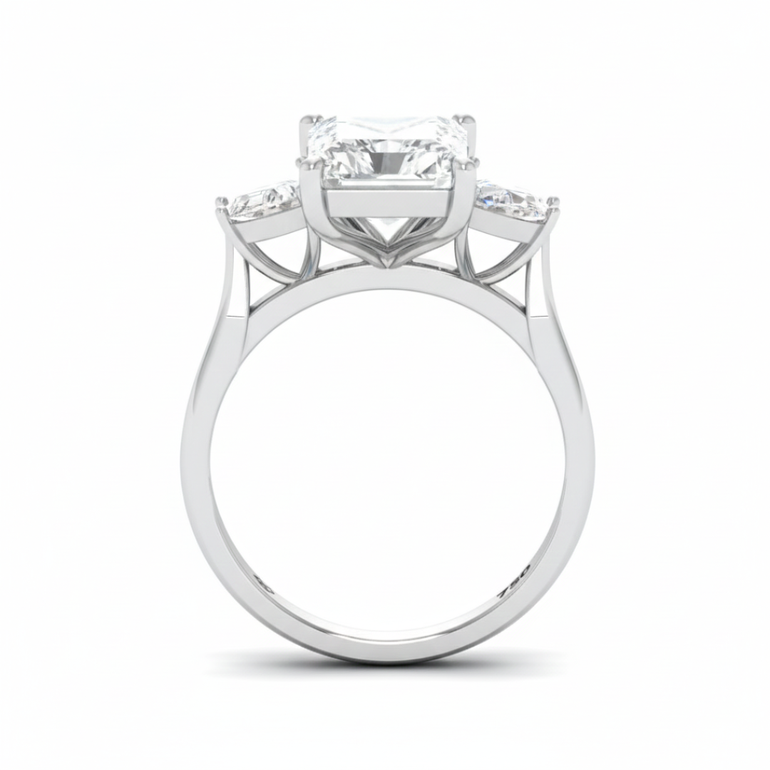 Kamala Radiant Cut Diamond Engagement Ring With Half Moon Cut Side Diamond