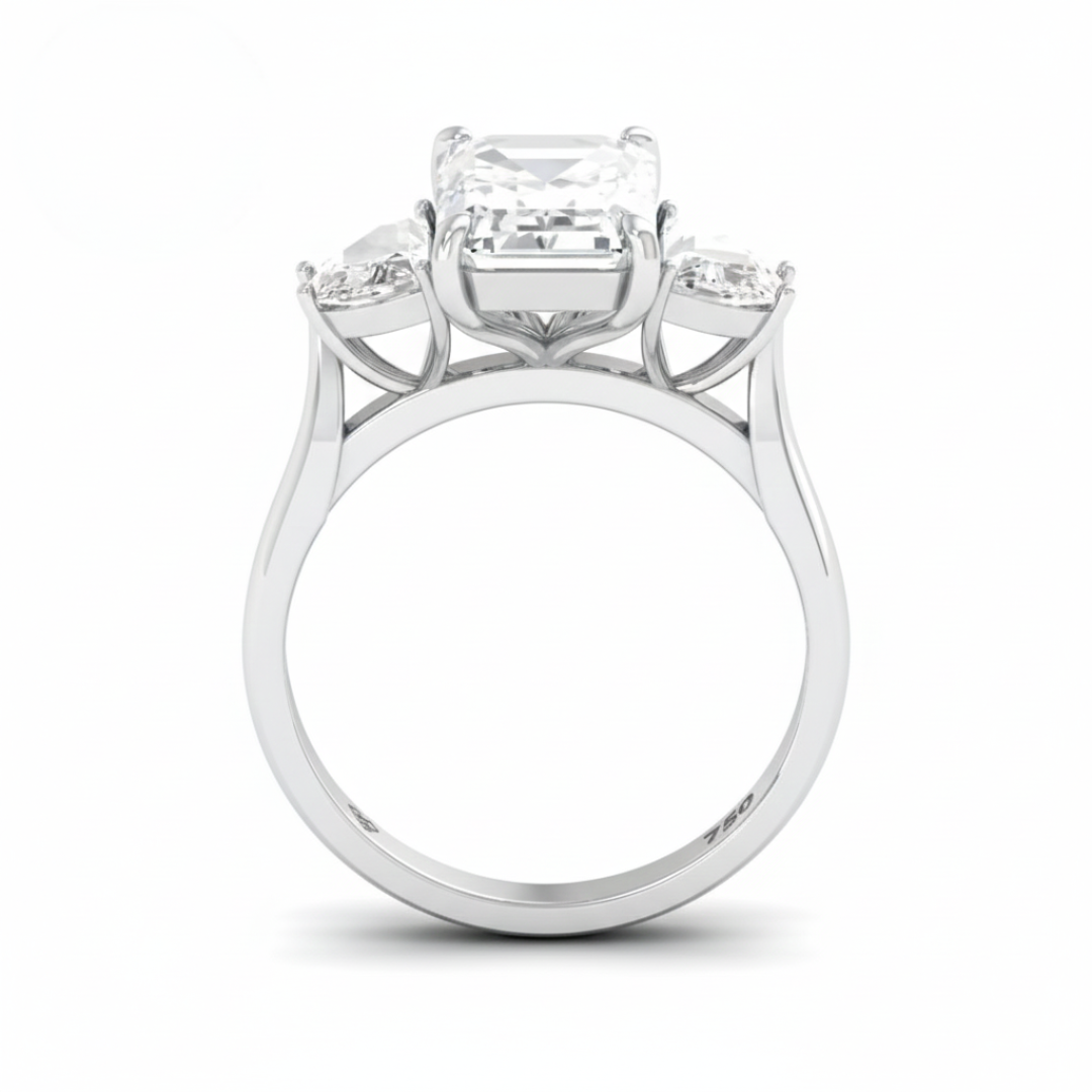 Kamala Emerald Cut Diamond Engagement Ring with Half Moon Cut Sides Diamonds