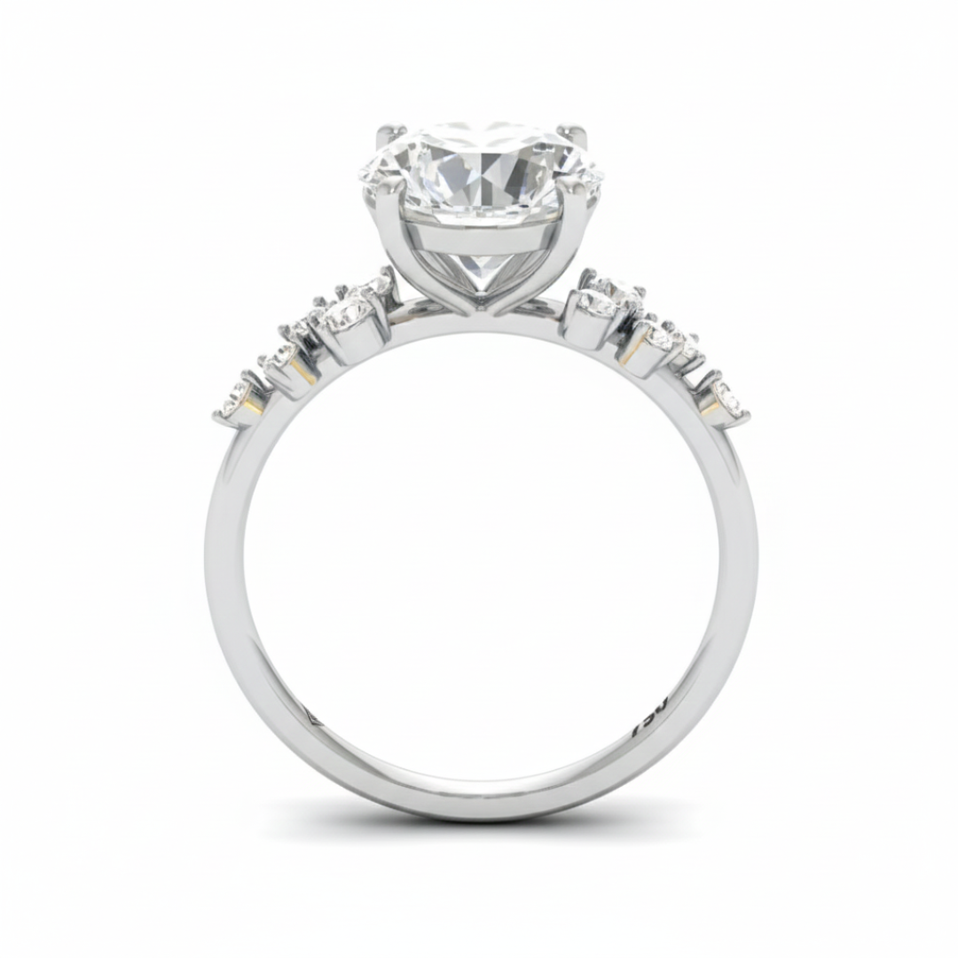Layla Round Brilliant Cut Diamond Engagement Ring With Diamond Accent Band