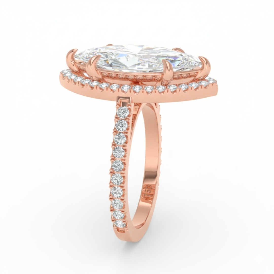 Bella Marquise Cut Diamond Engagement Ring with Diamond Halo & Diamond Band