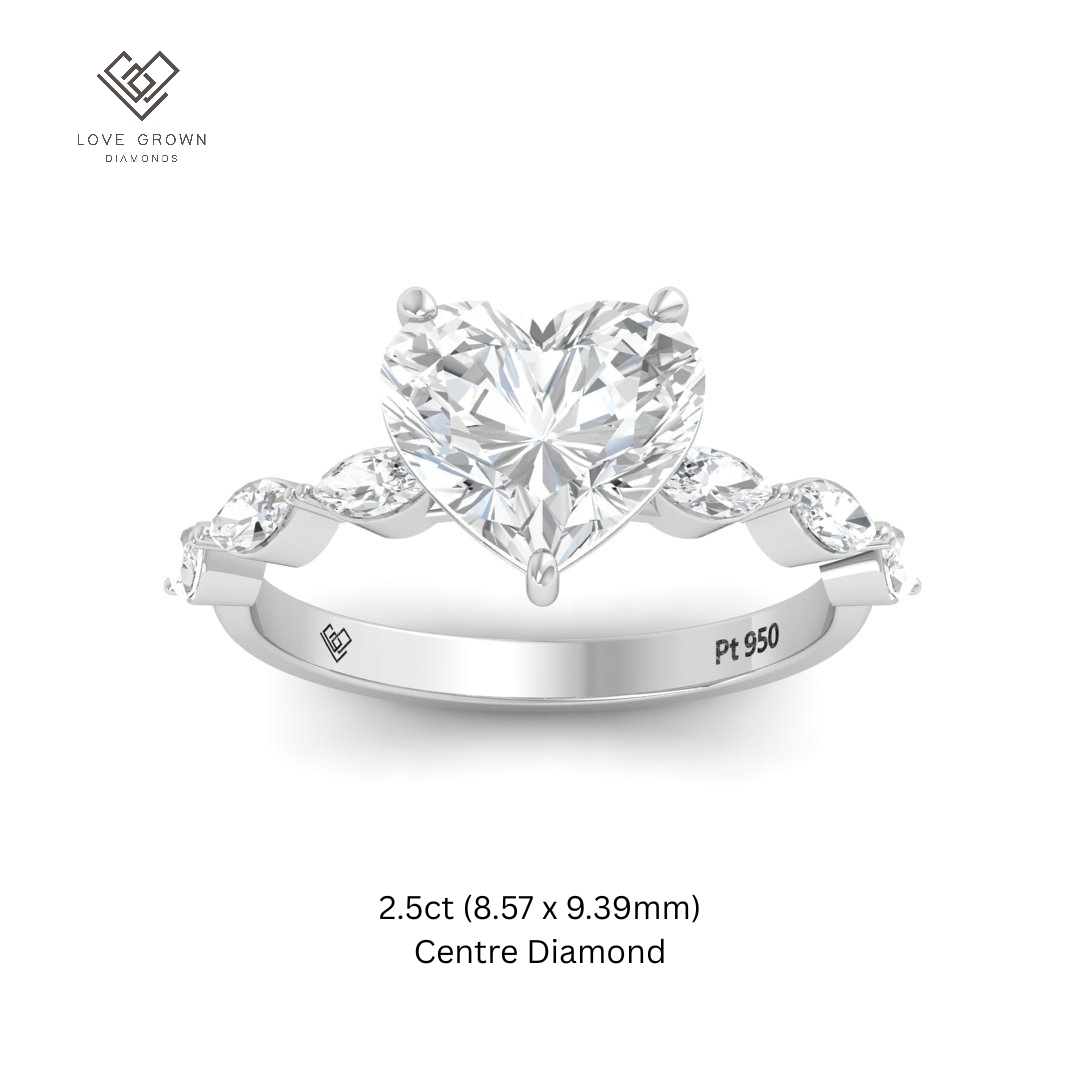 Kasandra Heart Cut Diamond Engagement RIng With A Marquise Cut Diamond Band