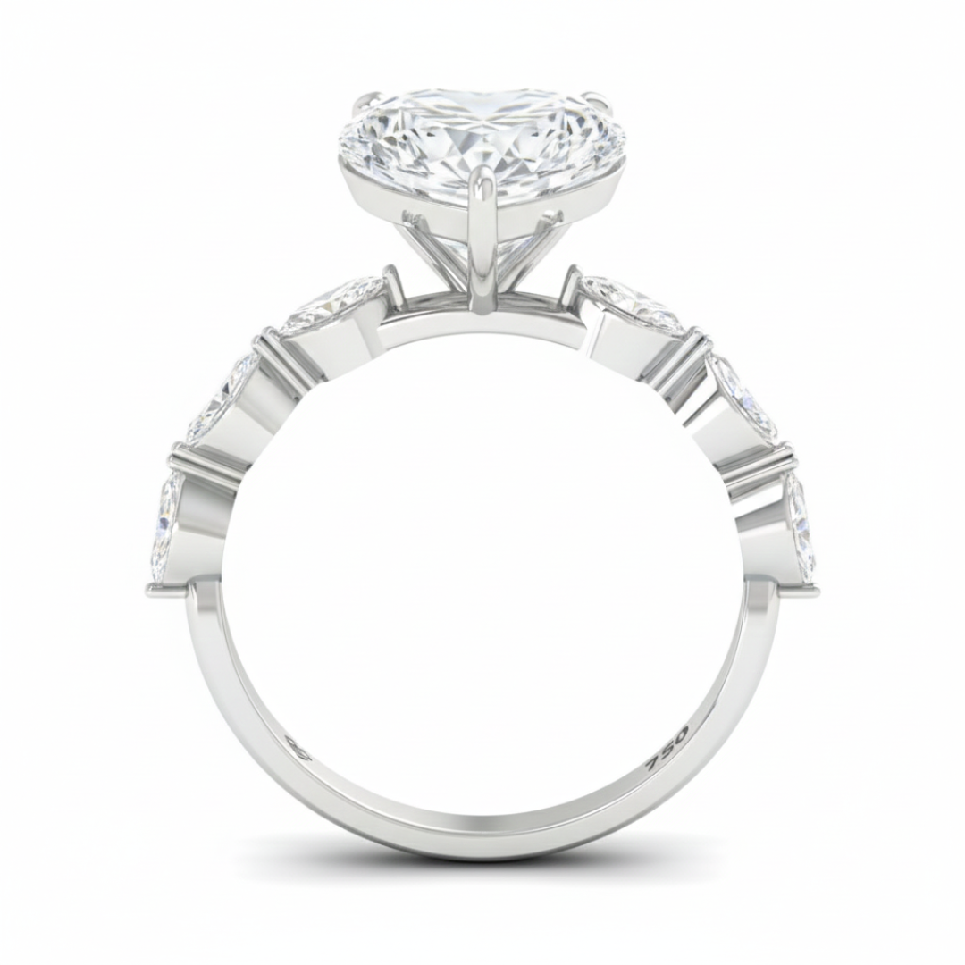 Kasandra Heart Cut Diamond Engagement RIng With A Marquise Cut Diamond Band