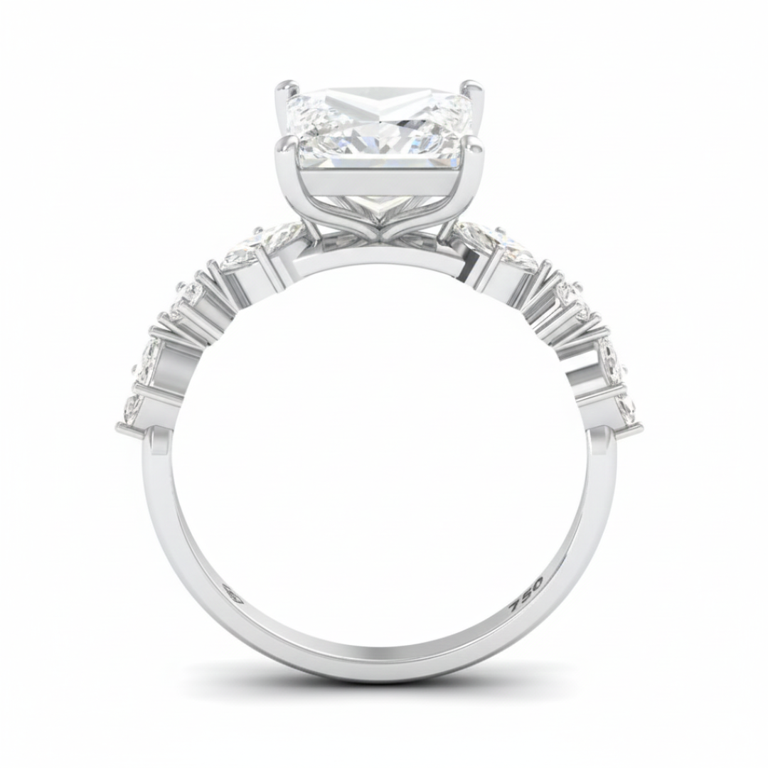 Elizabeth Princess Cut Diamond Engagement Ring With A Marquise and Round Cut Diamond Band