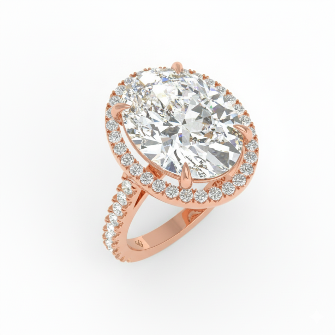 Bella Oval Cut Diamond Engagement Ring with Diamond Halo & Diamond Band