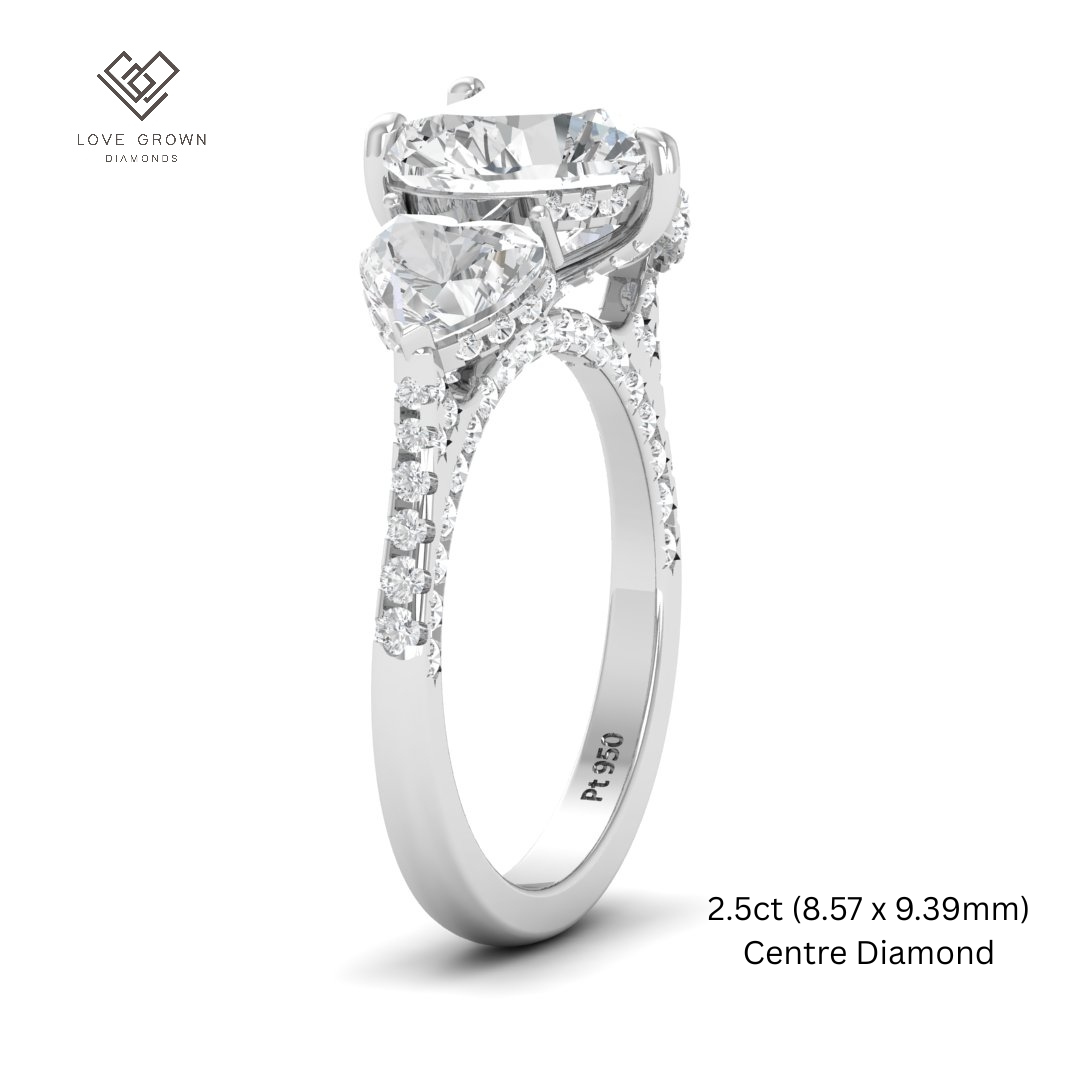 Victoria Heart Cut Diamond Engagement Ring with Heart Cut Side Diamonds and 3D Diamond Band