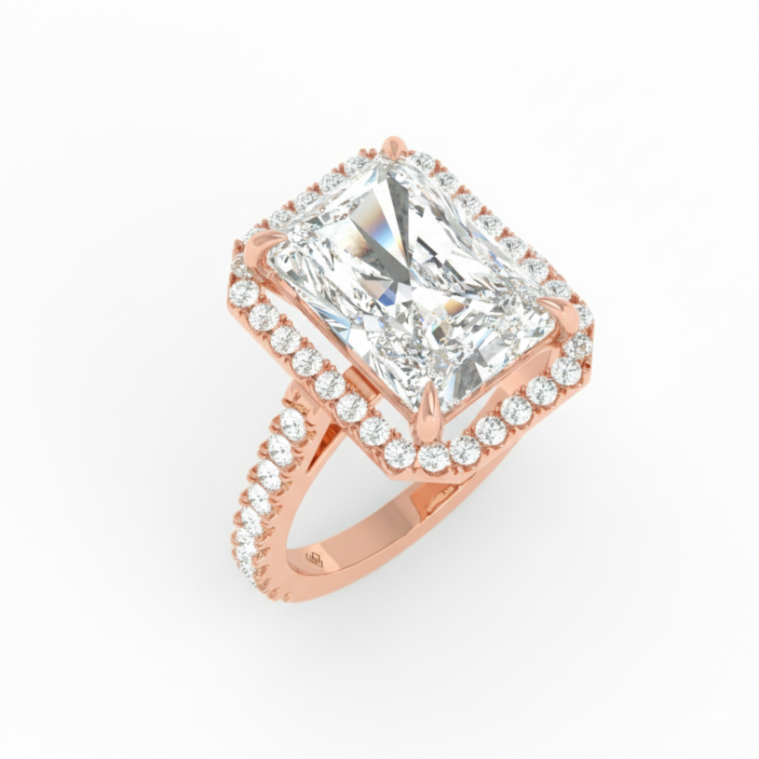 Bella Radiant Cut Diamond Engagement Ring with Diamond Halo & Diamond Band