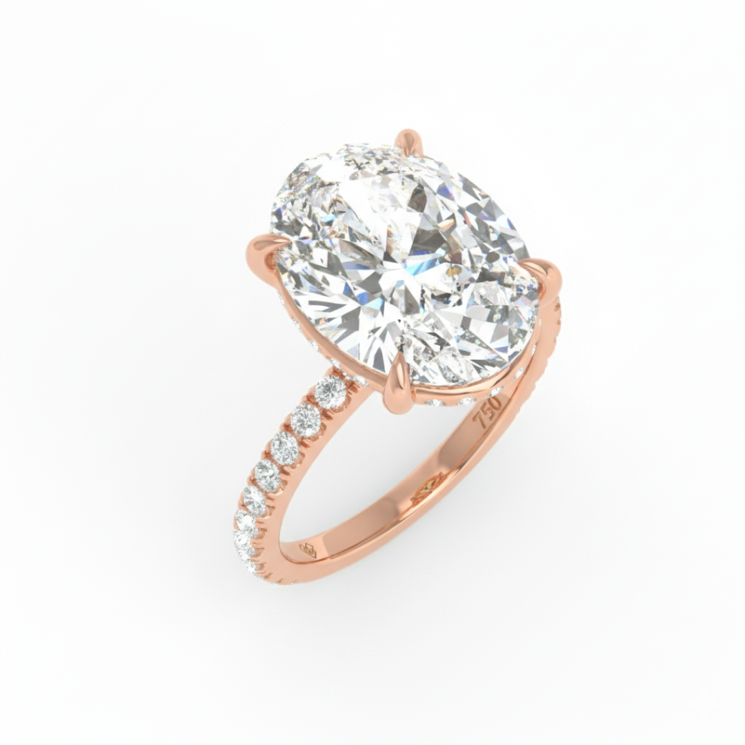 Chloé Oval Cut Diamond Engagement Ring with Diamond Hidden Halo and Diamond Band