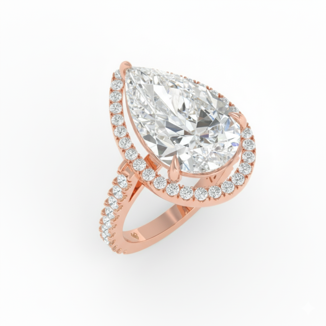 Bella Pear Cut Diamond Engagement Ring with Diamond Halo & Diamond Band