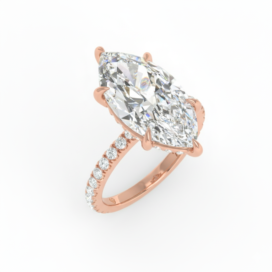 Chloé Marquise Cut Diamond Engagement Ring with Diamond Hidden Halo and Diamond Band