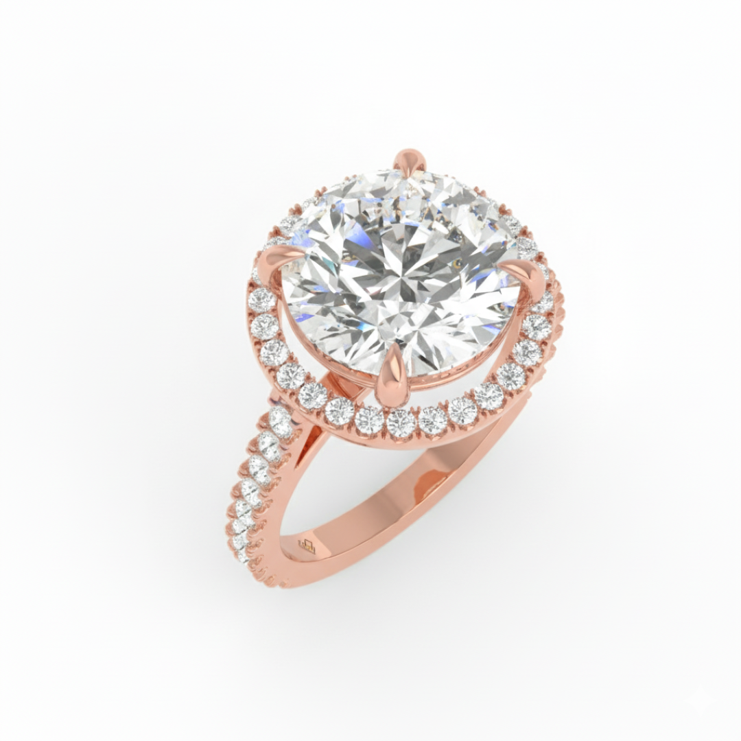Bella Round Cut Diamond Engagement Ring with Diamond Halo & Diamond Band