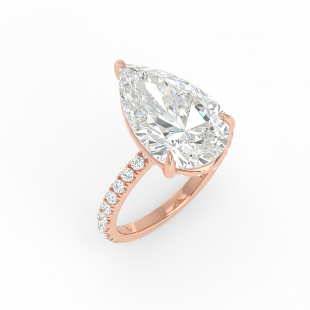 Chloé Pear Cut Diamond Engagement Ring with Diamond Hidden Halo and Diamond Band