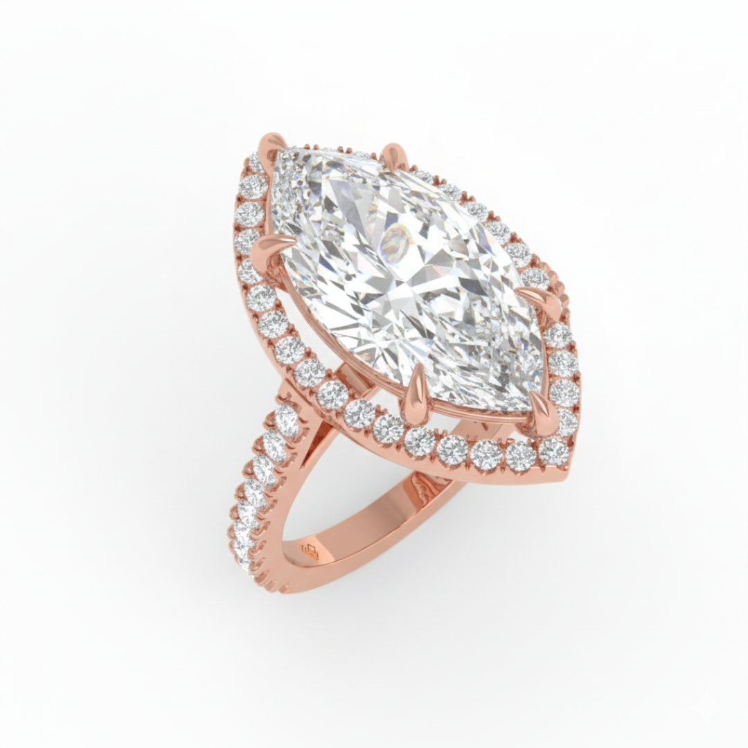 Bella Marquise Cut Diamond Engagement Ring with Diamond Halo & Diamond Band