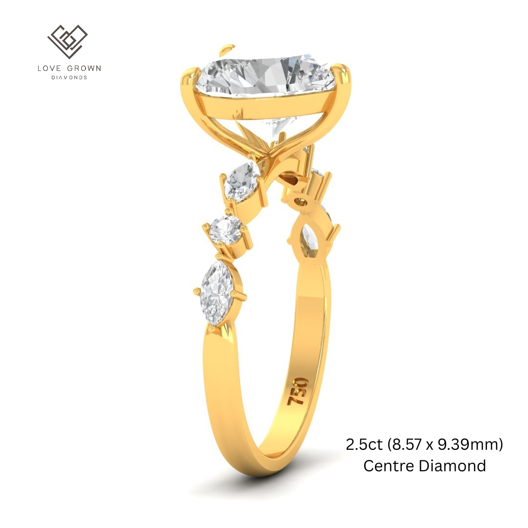 Elizabeth Heart Cut Diamond Engagement Ring With A Marquise and Round Cut Diamond Band