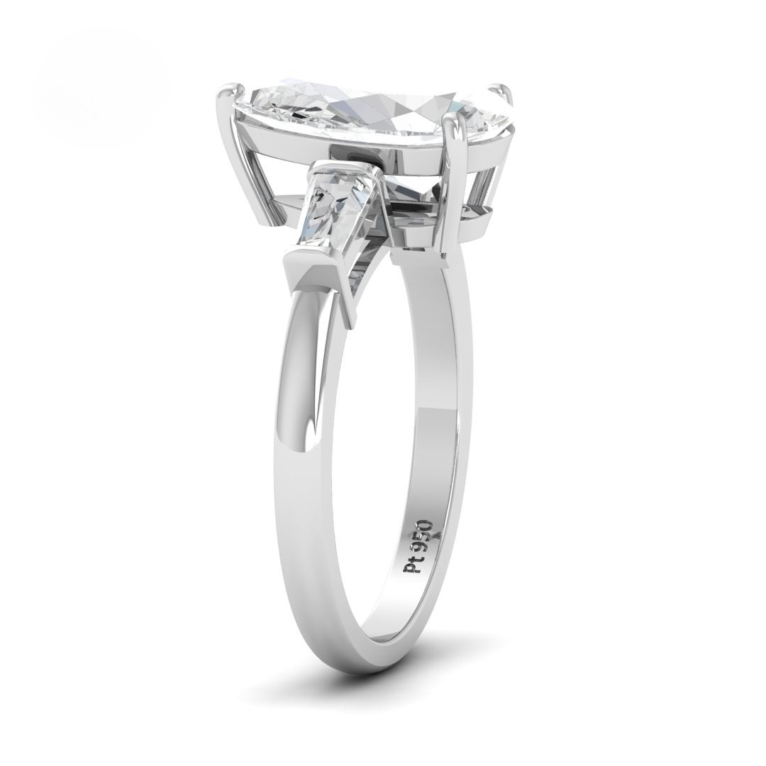 Mary Pear Cut Diamond Engagement Ring With Tapering Baguettes Cut Side Diamonds