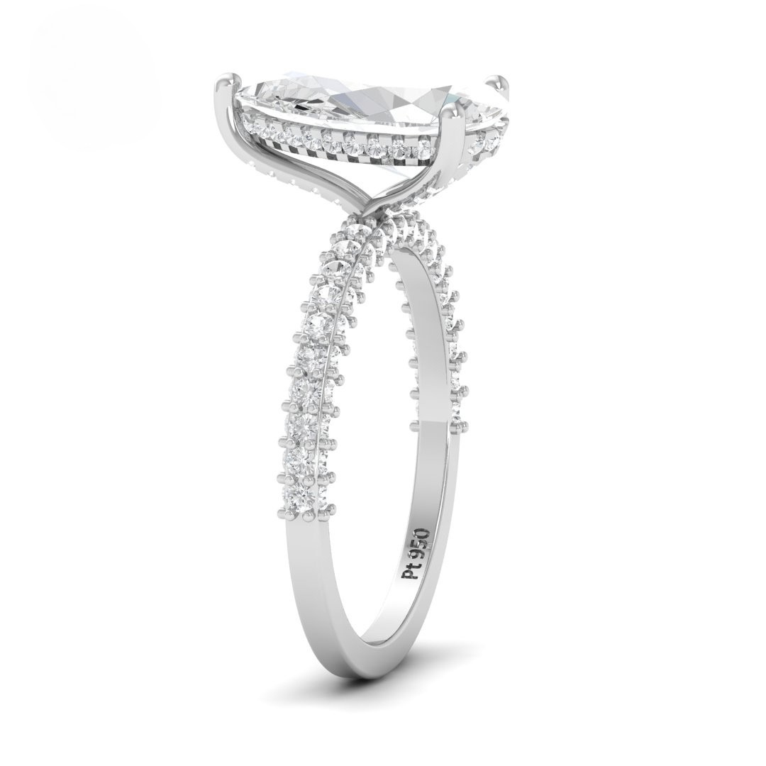 Mia Pear Cut Diamond Engagement Ring With Diamond Hidden Halo And 3D Diamond Band