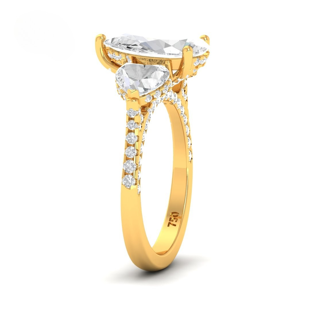 Victoria Pear Cut Diamond Engagement Ring with Heart Cut Side Diamonds and 3D Diamond Band