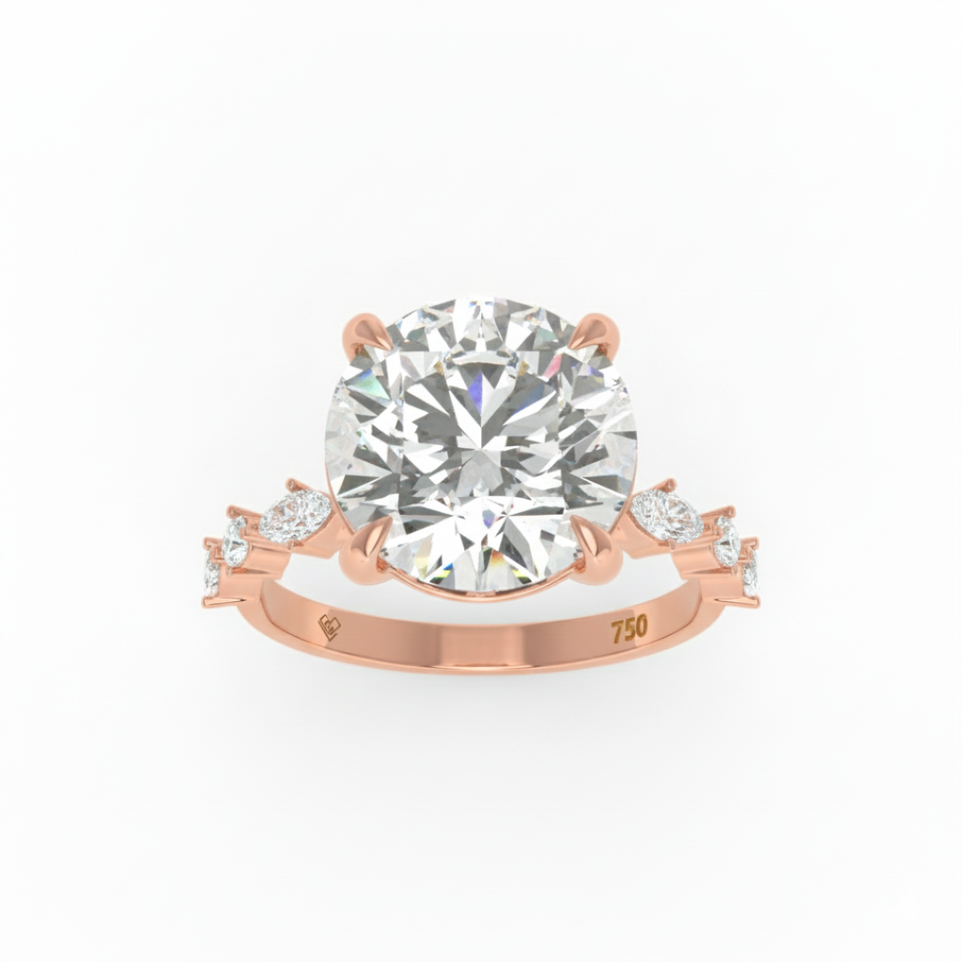 Elizabeth Round Brilliant Cut Diamond Engagement Ring With A Marquise And Round Cut Diamond Band