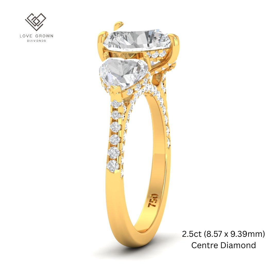 Victoria Heart Cut Diamond Engagement Ring with Heart Cut Side Diamonds and 3D Diamond Band