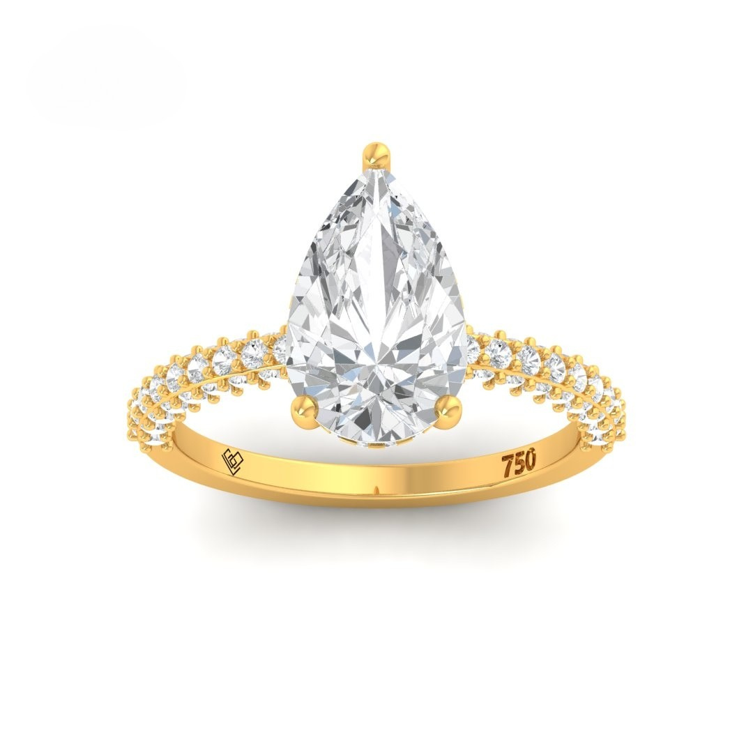 Bague de fiançailles Mia en diamant taille poire avec halo de diamants cachés et anneau en diamant 3D