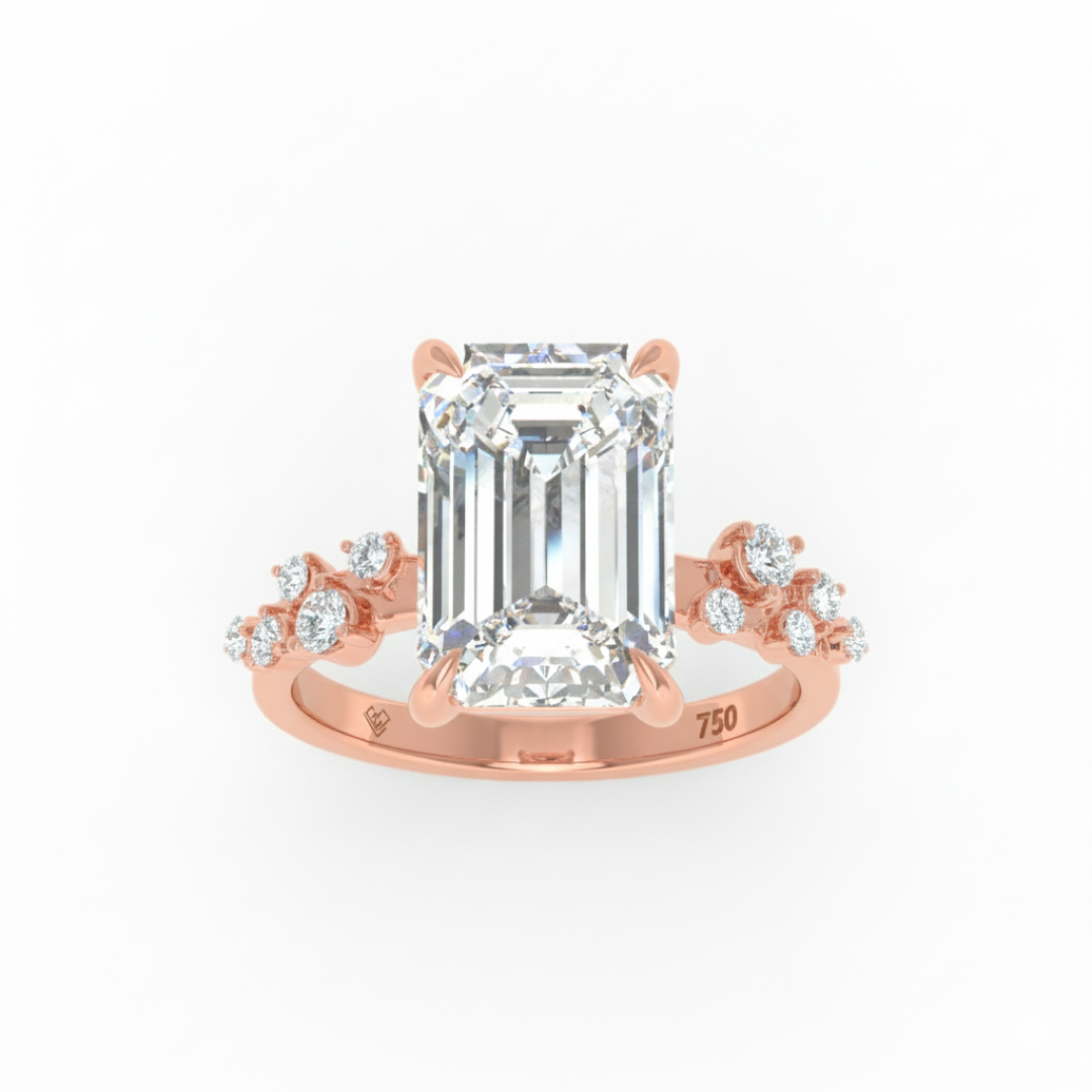 Layla Emerald Cut Diamond Engagement Ring with Accent Band