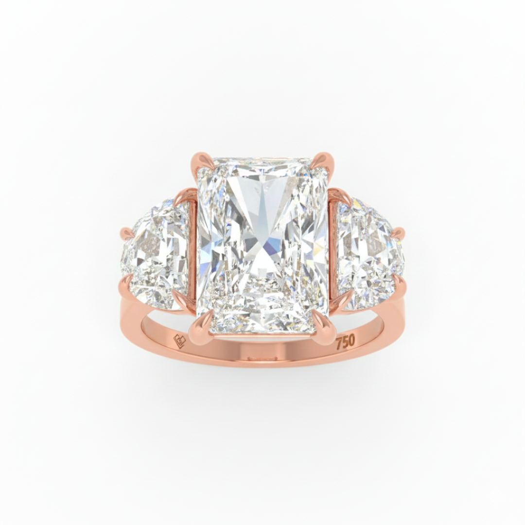 Kamala Radiant Cut Diamond Engagement Ring With Half Moon Cut Side Diamond