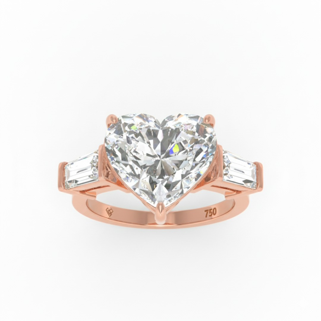 Mary Heart Cut Diamond Engagement Ring with Tapering Baguettes Cut Side Diamonds