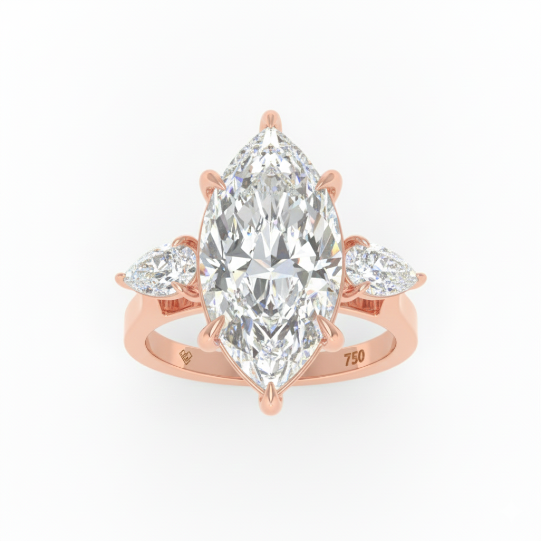 Sofia Marquise Cut Diamond Engagement Ring with Pear Cut Side Diamonds