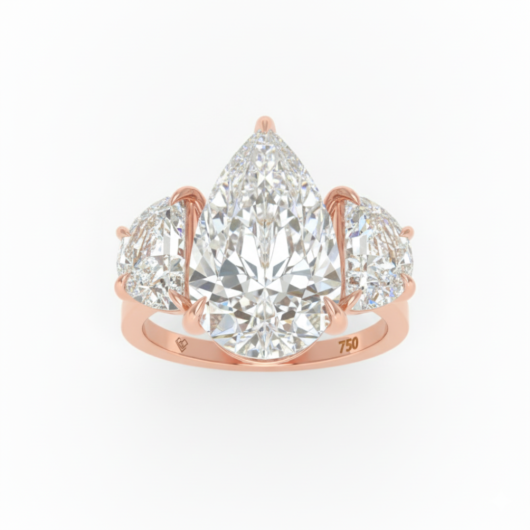 Kamala Pear Cut Diamond Engagement Ring With Half Moon Cut Side Diamonds