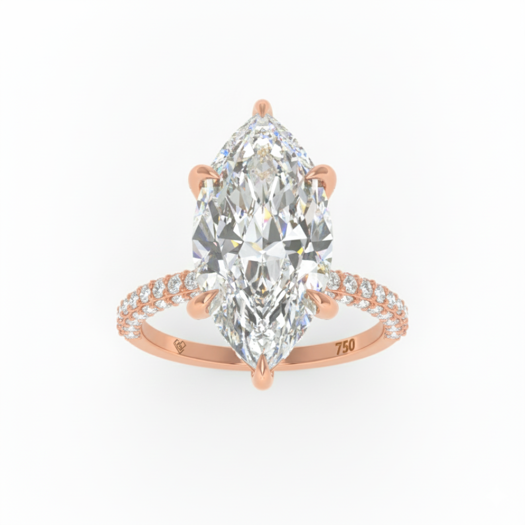 Mia Marquise Cut Diamond Engagement Ring with Diamond Hidden Halo and 3D Diamond Band
