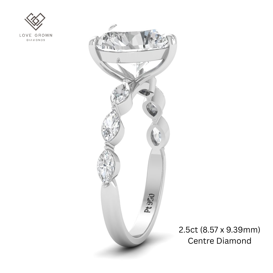 Kasandra Heart Cut Diamond Engagement RIng With A Marquise Cut Diamond Band