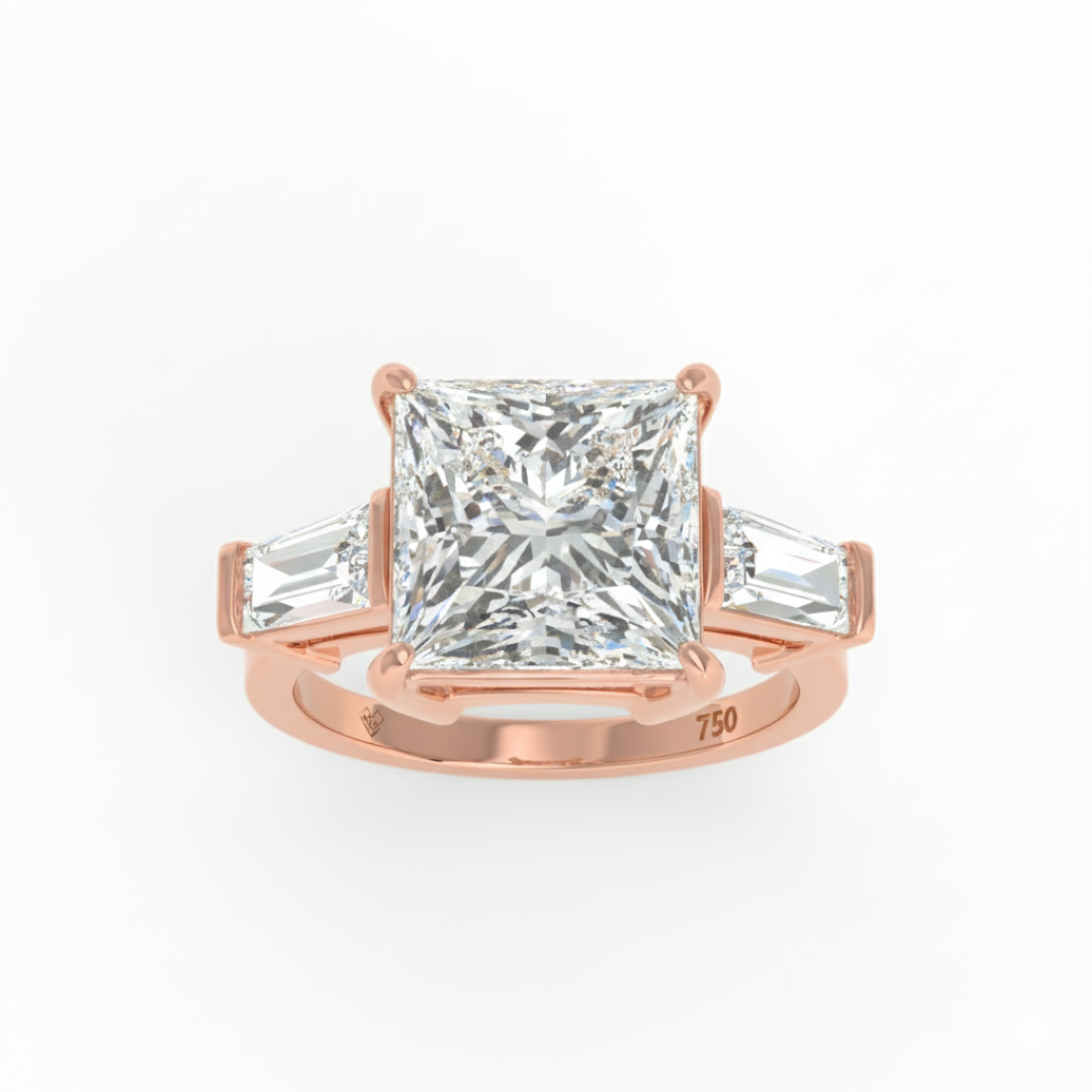 Mary Princess Cut Diamond Engagement Ring With Tapering Baguette Cut Side Diamonds