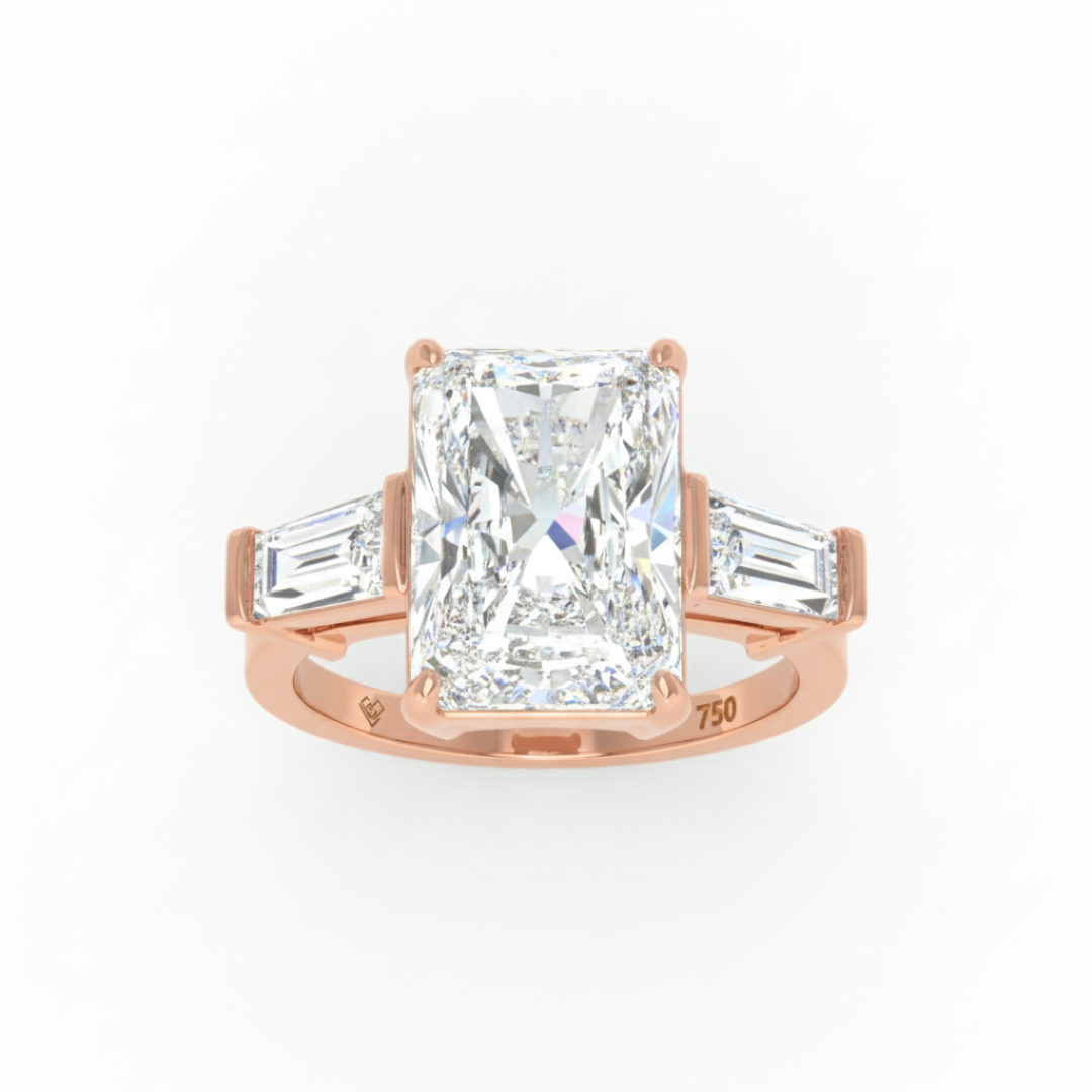 Mary Radiant Cut Diamond Engagement Ring With Tapering Baguettes Cut Side Diamonds