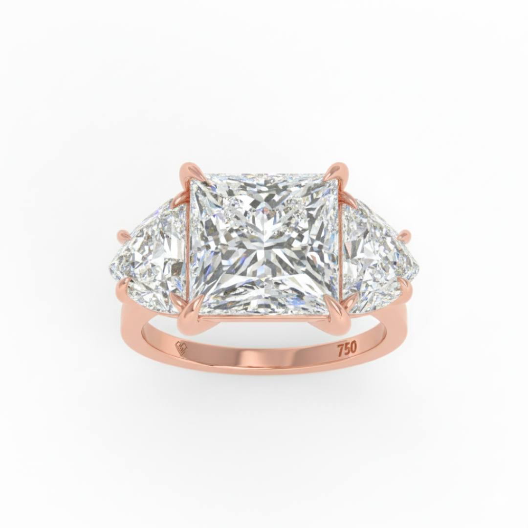 Kamala Princess Cut Diamond Engagement Ring with Half Moon Sides